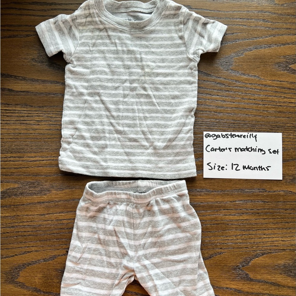 Carter's Gray Striped Kids Pajamas Set